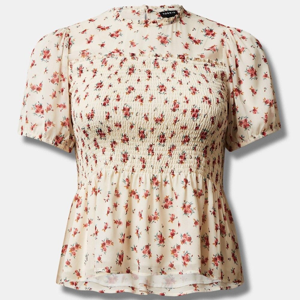 Torrid Chiffon Ruffle Mock Neck Smocked Crop Top size 4